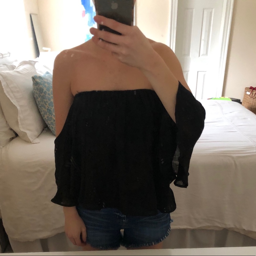 Express Chiffon Black Off-Shoulder Women's Top - Picture 2 of 7